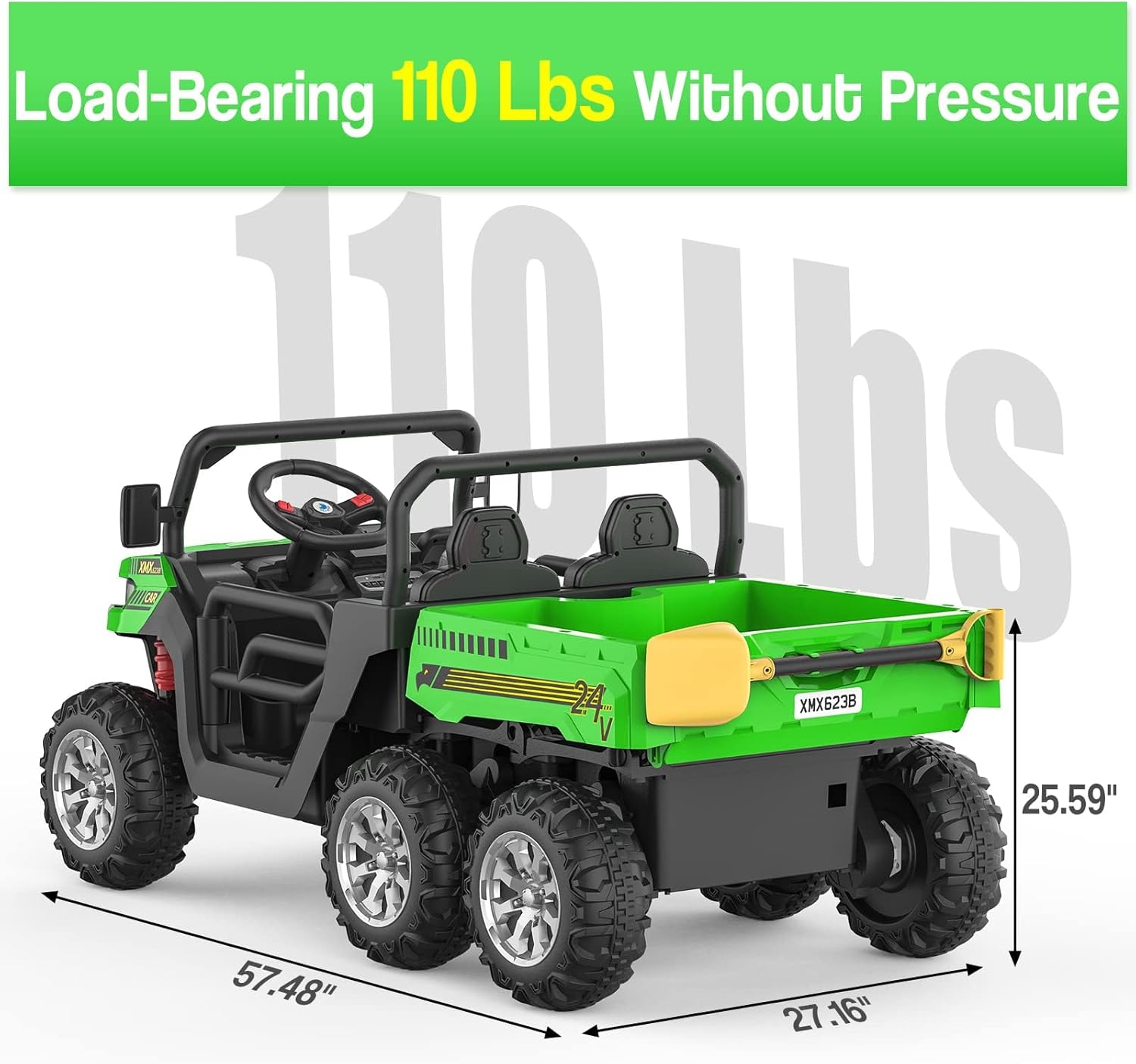 24V Two Seater Ride on Car for Kids, 4WD Electric Dump Truck with Parent Remote Control - 6 Wheel Ride on Toys for Boys & Girls Ages 3-8