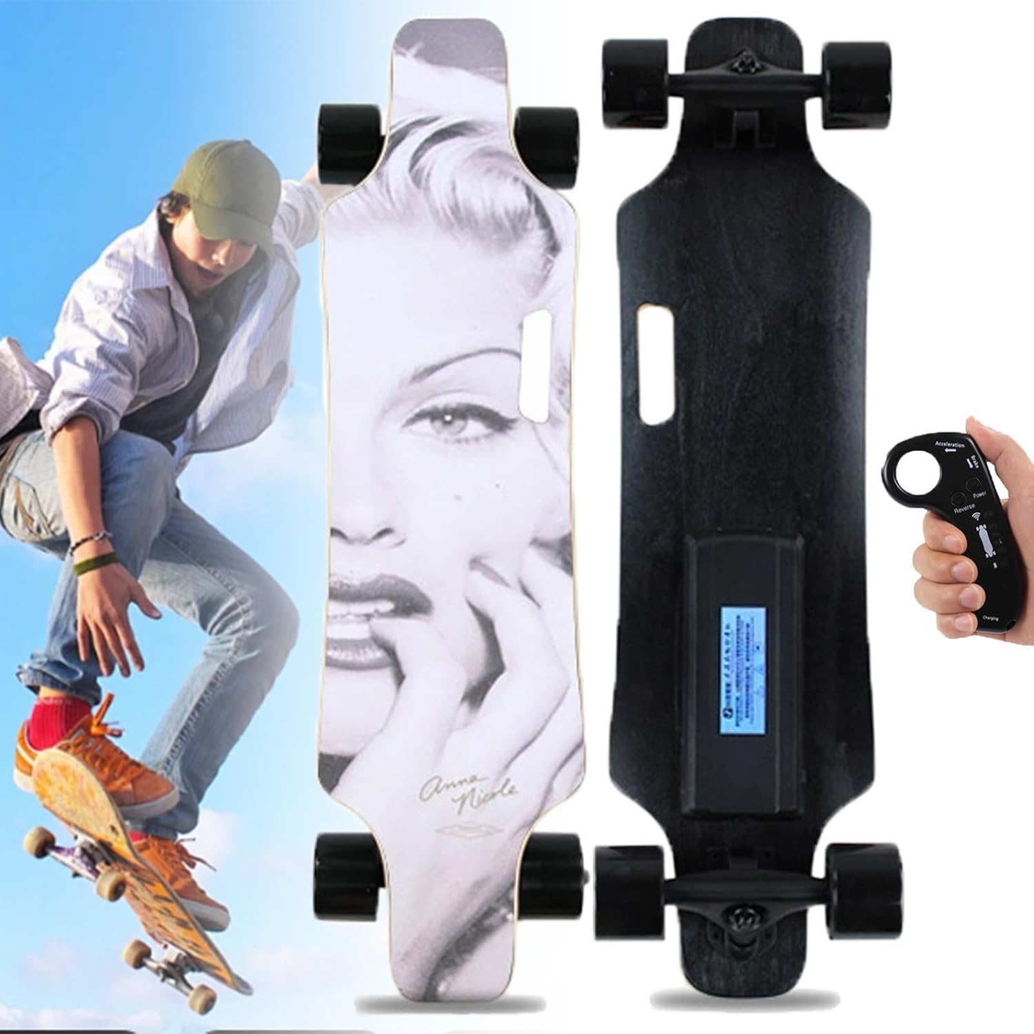Electric Skateboard with Remote, Complete Cruiser Longboard Skateboard for Adults, Commuting E-Longboard Easy Carry Handle Design, 15 KM Range D