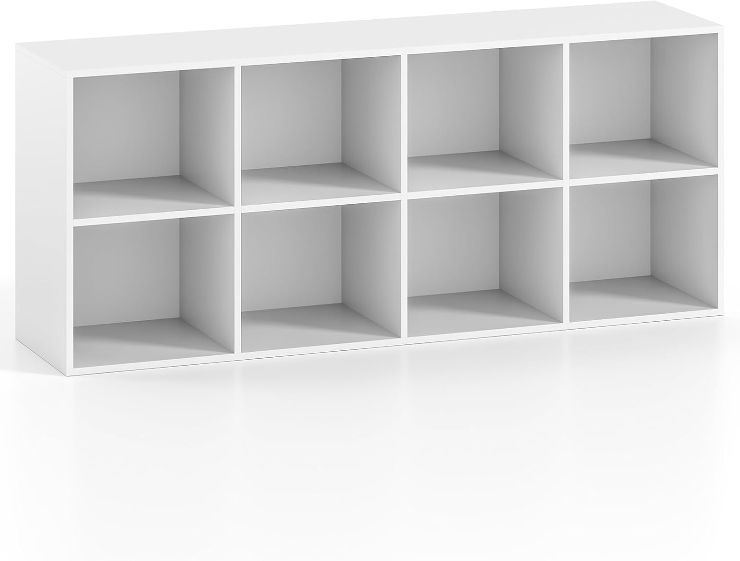 IFANNY 8 Cube Bookcase, Horizontal Bookshelf with 8 Open Cubes, Wood Bookshelves & Bookcases, Modern Display Shelf, Bookshelf for Bedroom, Living Room, Kids Rooms, Study (White, 8 Cubes)
