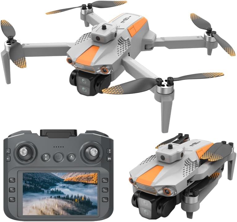 GPS Navigation Drone with Screen On Controller,Optical Flow Foldable Drones with Camera for Adults 4k,Auto Return Follow Me Drone,Programmable Drones WIFI Transmission with Servo Gimbal,2 Batteries (White)