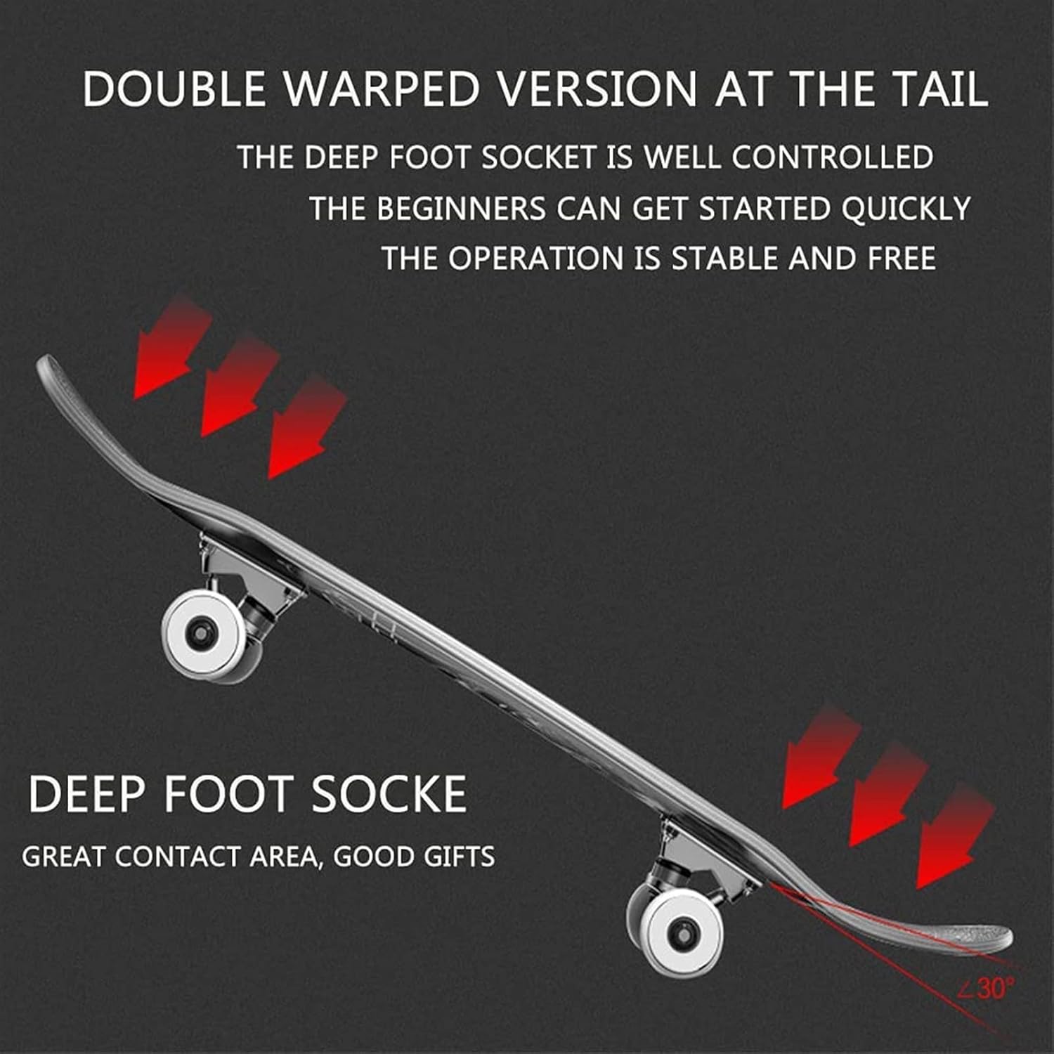 Complete Skateboard 80CM with 7 Layers of Canadian Maple Suitable for Girls Boys Beginner Skateboards