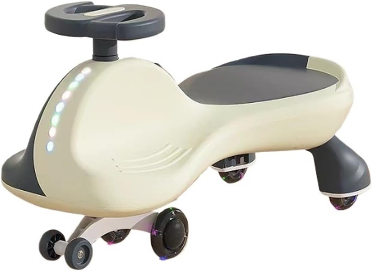 Wiggle Scooter Wiggle Car Toddler Ride on Toys Silent Flashing Wheels Anti-Rollover Toy Set for Indoor Outdoor Play(Beige)