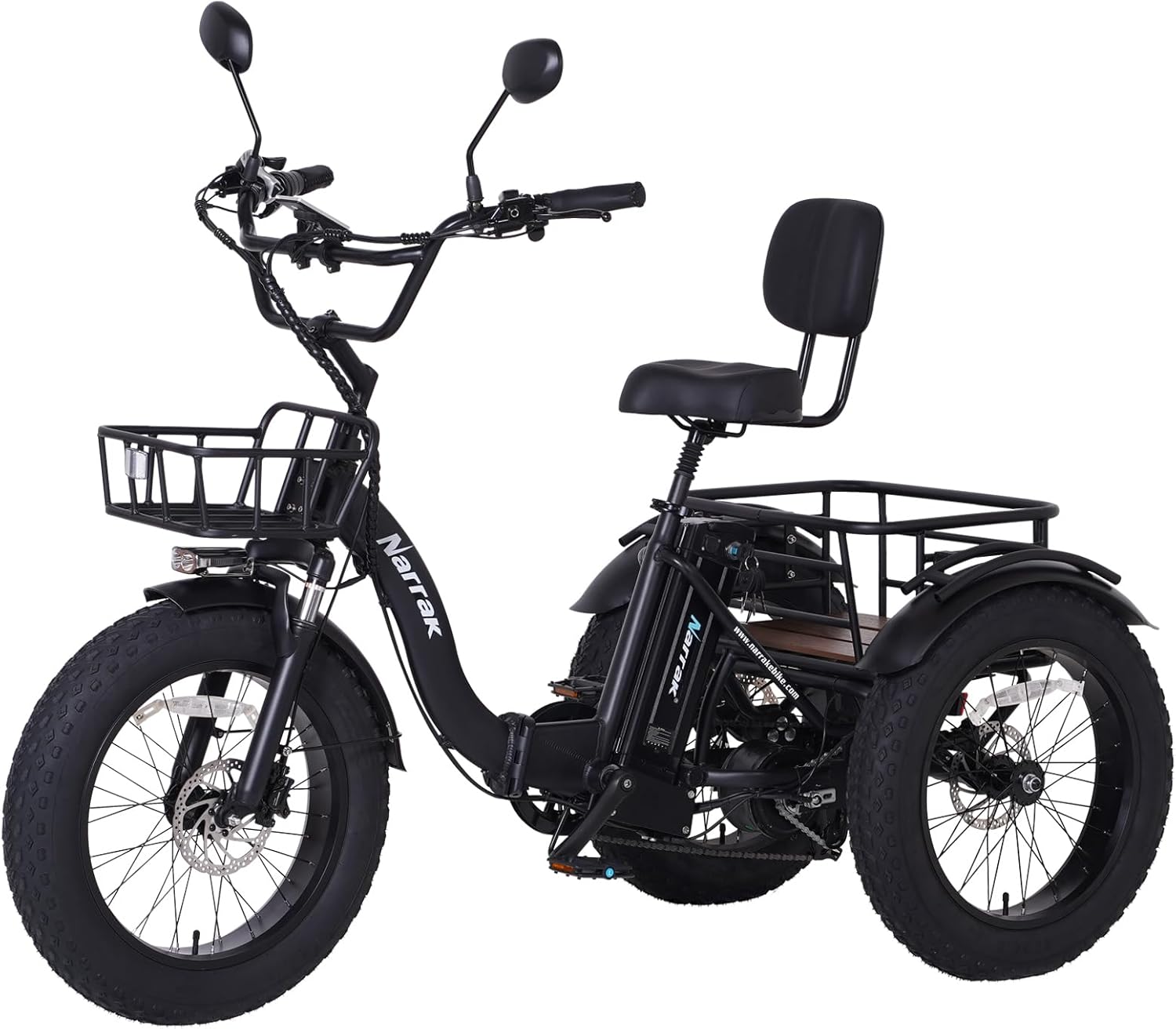 Electric Tricycle for Adults,Fat Tire Folding Electric Trike,3 Wheels Electric Bicycle Bikes, Peak 1350W Step-Thru Etrike with Removable Battery and Large Basket for Women Men