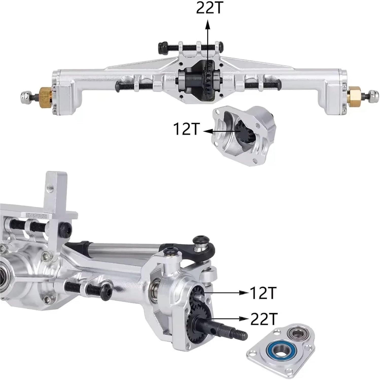 RC Car Upgrade Parts Compatible with TRX4-M 1/18 RC Crawler Car Upgrade Parts Portal Axle with Lay Down Servo Mount Accessories(Silver)
