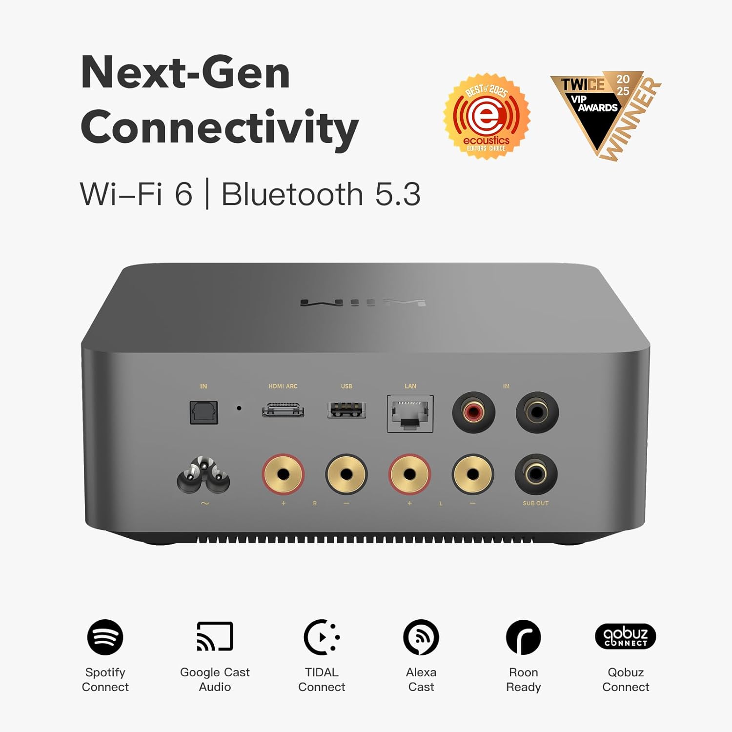 WiiM Amp Ultra with Voice Remote 2 | 100W Streaming Amplifier with Premium ESS ES9039Q2M DAC & Dual TI TPA3255 Amps | Built-in RoomFit EQ & Touchscreen | HDMI ARC