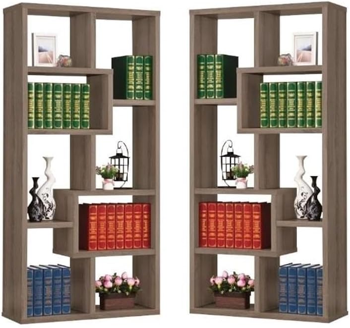 Home Square 2 Piece Wood Casual Bookcase Set in Weathered Gray