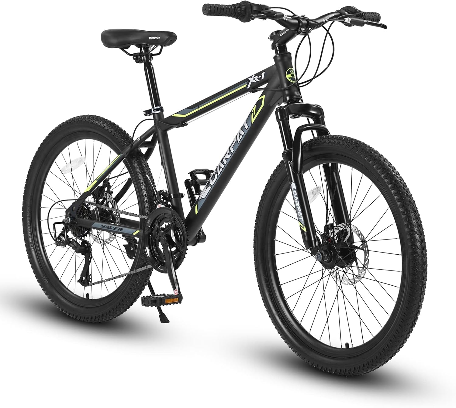 ZeHuoGe 24 Inch Mountain Bike Boys Girls, Steel Frame, 21 Speed Mountain Bicycle with Disc Brakes and Front Suspension MTB