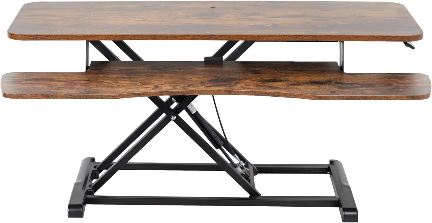 VIVO 42 inch Desk Converter, K Series, Height Adjustable Sit to Stand Riser, Dual Monitor and Laptop Workstation with Wide Keyboard Tray, Rustic Vintage Brown Top, Black Frame, DESK-V042KN