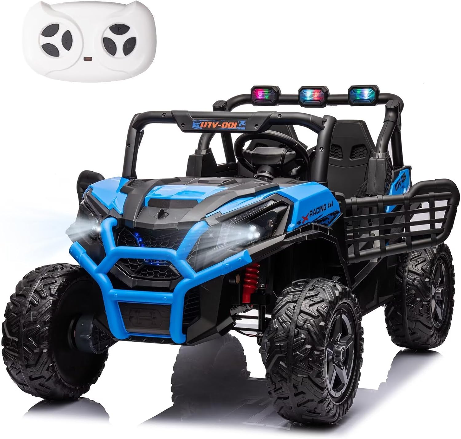 24V 4WD Kids Ride on Car for Kid w/Remote Control, 2 Seater Ride on Truck UTV 4X4 Off-Road Ride on Buggy for Side by Side Battery Powered Electric Vehicle w/LED Lights, Music, Bluetooth