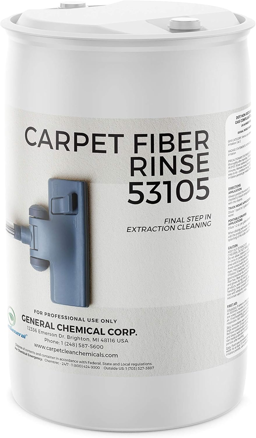 CarpetGeneral- Carpet Fiber Rinse & Odor Neutralizer Solution 53105|Prevent Browning, Bleeding & Odors with Top Carpet Cleaner Liquid|Carpet Fiber Rinse Professional Residue Attracting Agent 55 Gallon