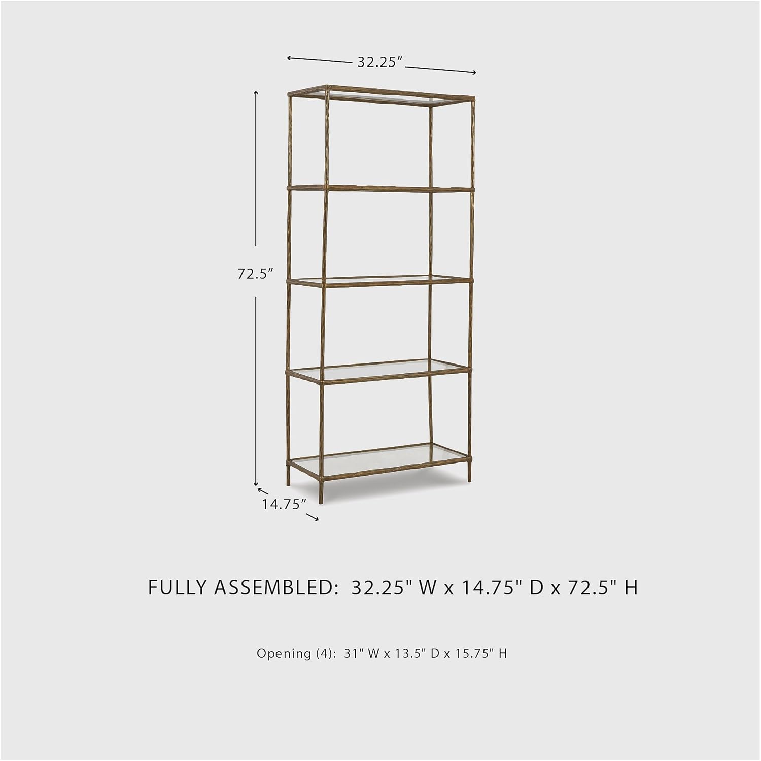 Signature Design by Ashley Ryandale Modern 5 Shelf Bookcase, Antique Brass Finish