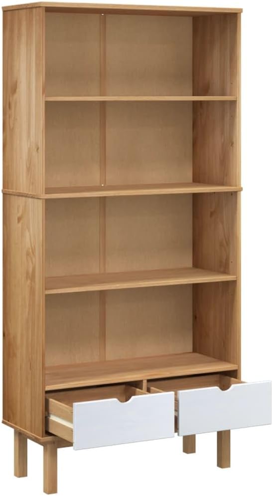 VRAXO Bookcase OTTA with 2 Drawers Brown and White Solid Wood Pine,Bookcases & Standing Shelves-72.38lbs
