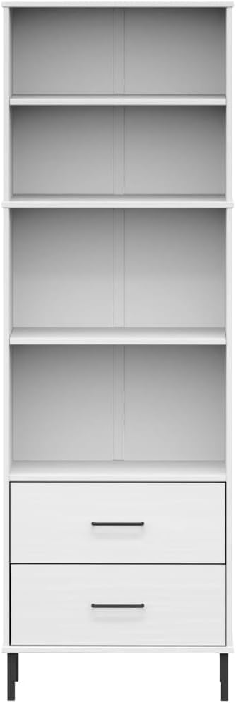 BUKSCYJS Sturdy Bookshelf Industrial Bookshelf Bookcase with 2 Drawers White 23.6