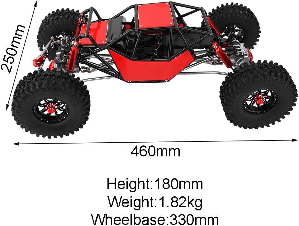 Metal DIY 330mm Wheelbase Rock Buggy Frame Chassis Crawler with SCX10 Straight Axles Nylon Tube Roll Cage for 1/10 RC Crawler Axial SCX10 Upgrades (red)