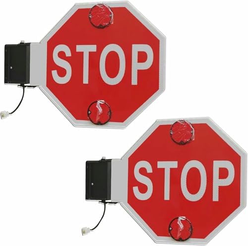 Reflective LED School Bus Stop Paddle - Double-Sided Flashing Stop Sign with Controller, Universal Vehicle Installation, Enhanced Visibility for Safety