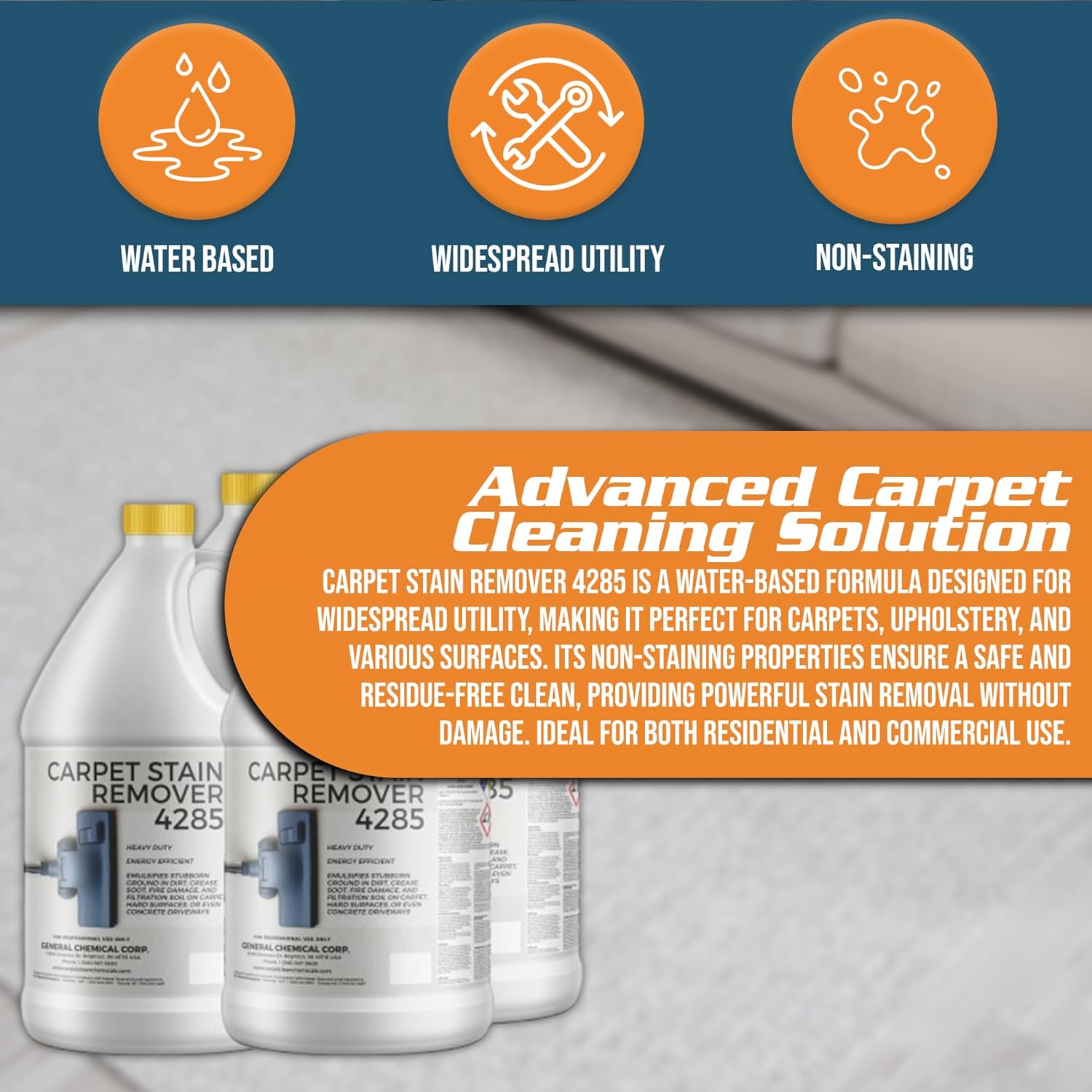 CarpetGeneral - Heavy Duty Carpet Stain Remover 4285 - Easy Clean & Professional Carpet Cleaner Products - Residential & Commercial Multi-Purpose Stain Pretreater & Precleaner -(Case of 4) 1 Gal Jugs