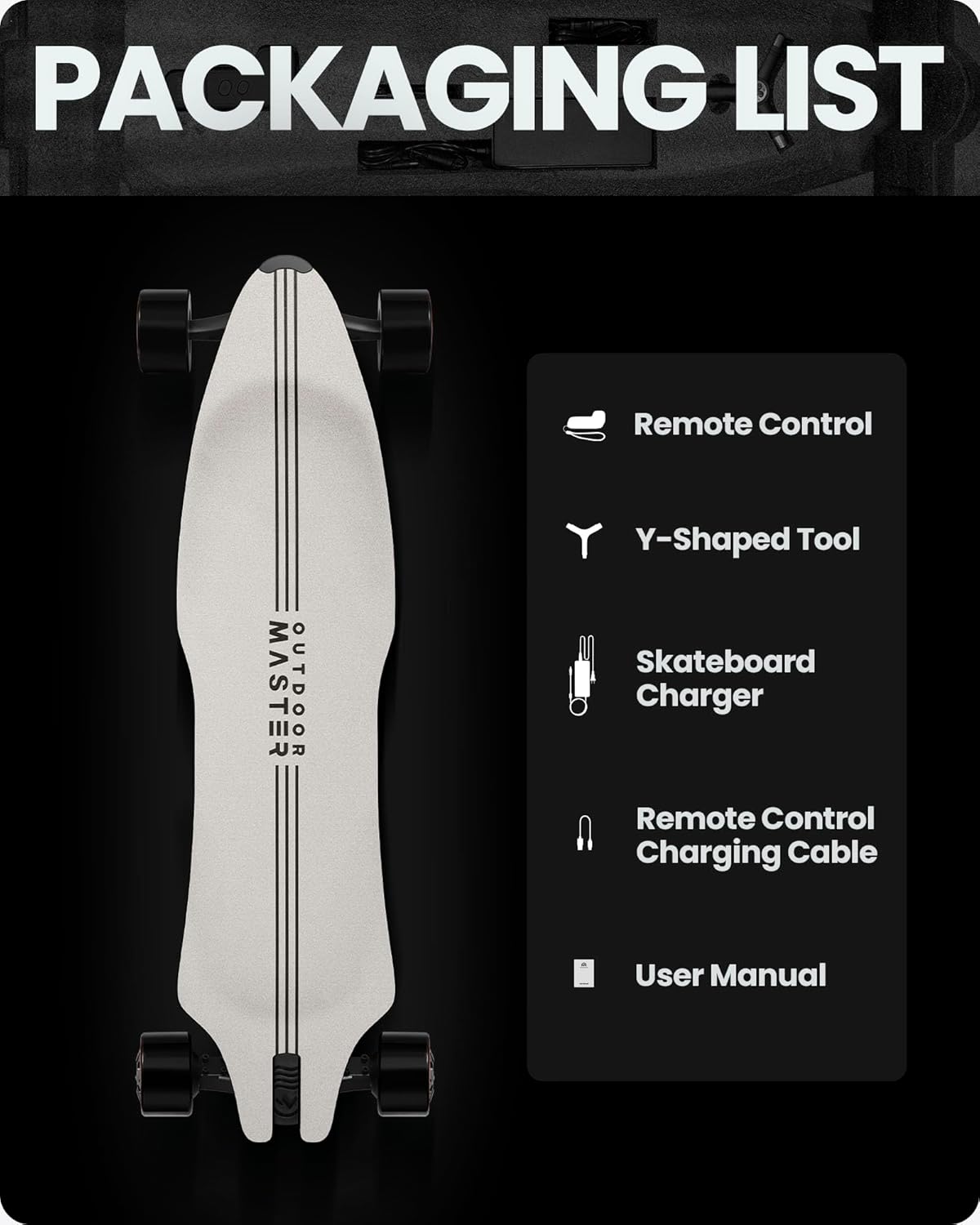 OutdoorMaster Caribou Electric Skateboard with Remote, 26 Miles Range, 32 Mph Top Speed, 2 x 1000W Hub-Motor, Electric Longboard for Adults & Teens Beginners, 6 Months Warranty