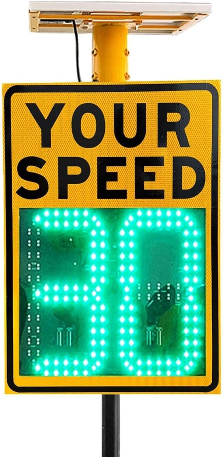 Solar LED Flash Radar Feedback Sign, Traffic Road Warning Speed Display, Limit, Adjustable Kilometers and Miles(60 * 90cm)