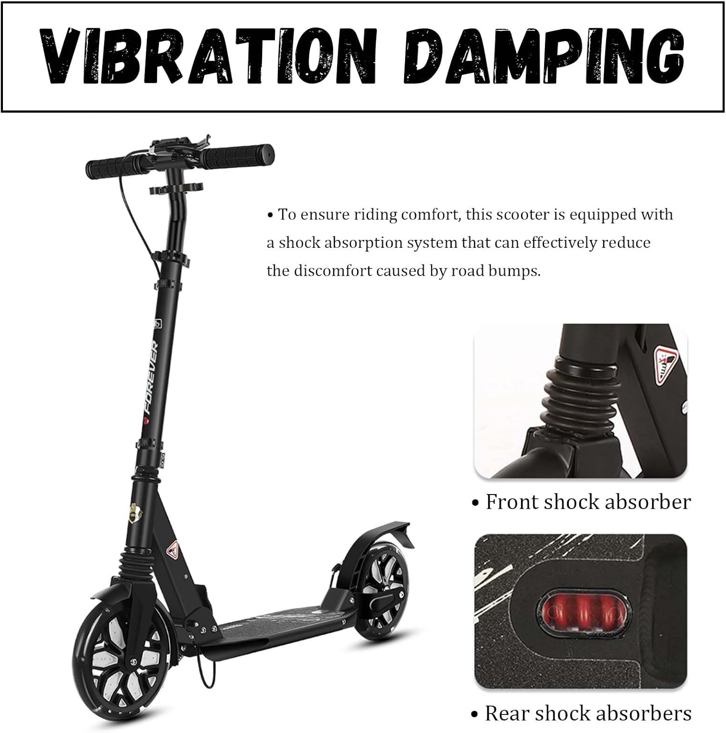 Folding Scooter for Adults, Commuter Kick Scooter 300 lbs Capacity, Big Wheels Scooters for Kids 8 Years and up, Adjustable Height, Aluminum