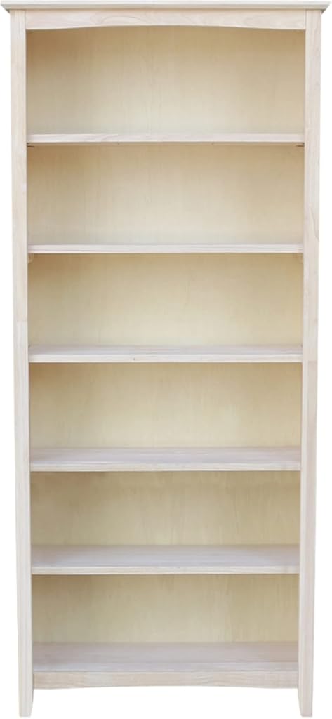 72” Tall Shaker Solid Wood Bookcase – Unfinished Parawood Bookshelf, Ready to Paint or Stain, Durable Home Storage