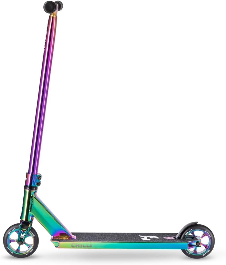 Chilli Pro Scooter- Reaper Reloaded Neochrome Extreme Intermediate and Beginner Stunt Scooter, Reinforced Steel T-Bar, Spider IHC Compression, 120mm Wheels, for Ages 8+