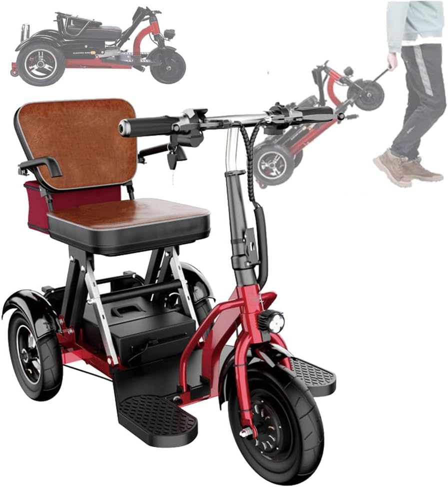 Luxury Electric Wheel Mobility Scooter Folding Mobility Scooter Lightweight Travel Mobility Scooter with Charger and Basket for Seniors Adults Handicapped Elderly Run Forward,12AH