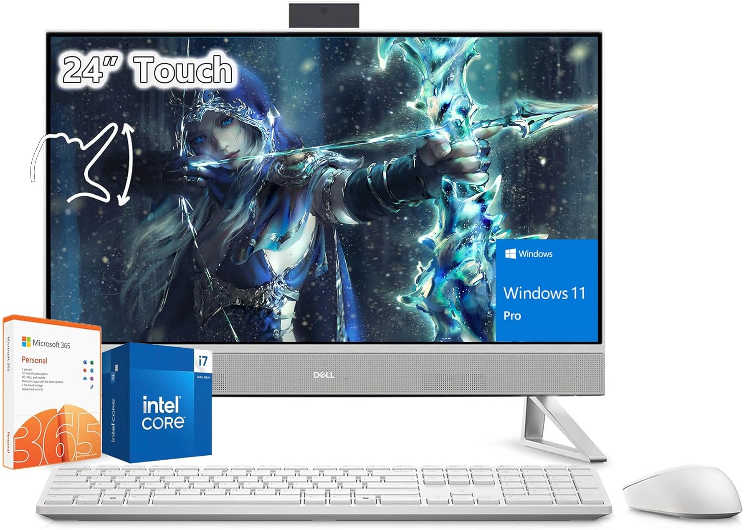 Dell-All in One Desktop-Computer 24 inch Touchscreen FHD IPS Display -Intel Core 7 150U Beat i7-1355U- Windows 11 Pro Office 365 One Year -Wired Keyboard Mouse Set -Business (16GB RAM| 1TB PCIe SSD)