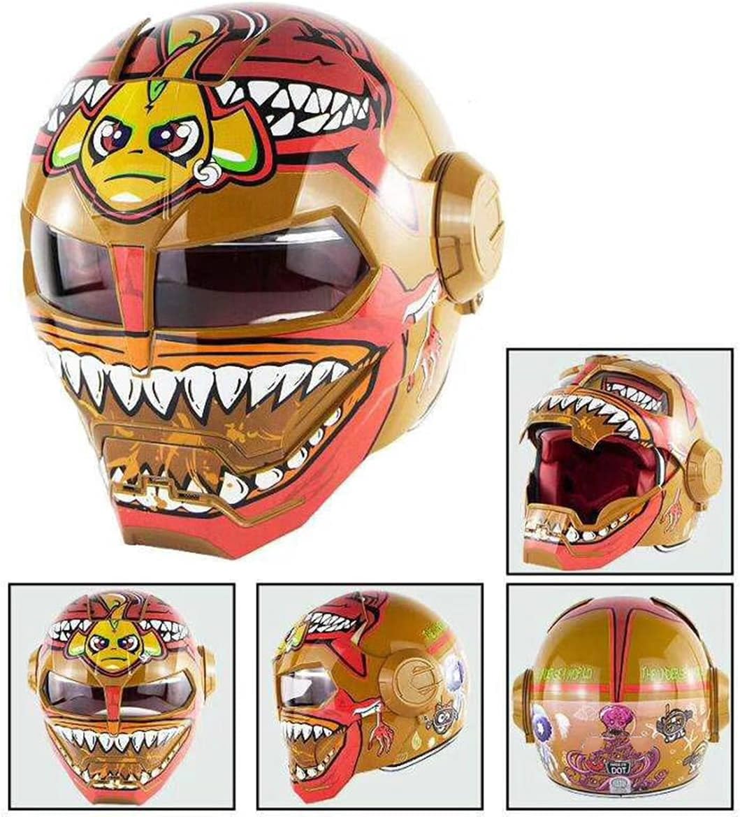 Full Face Predator Helmet, Personality Cool Flip Open Helmet Mask for Motorcycle, Scooter, Club Parties and Cosplay Prop, DOT Certified, Brown, M