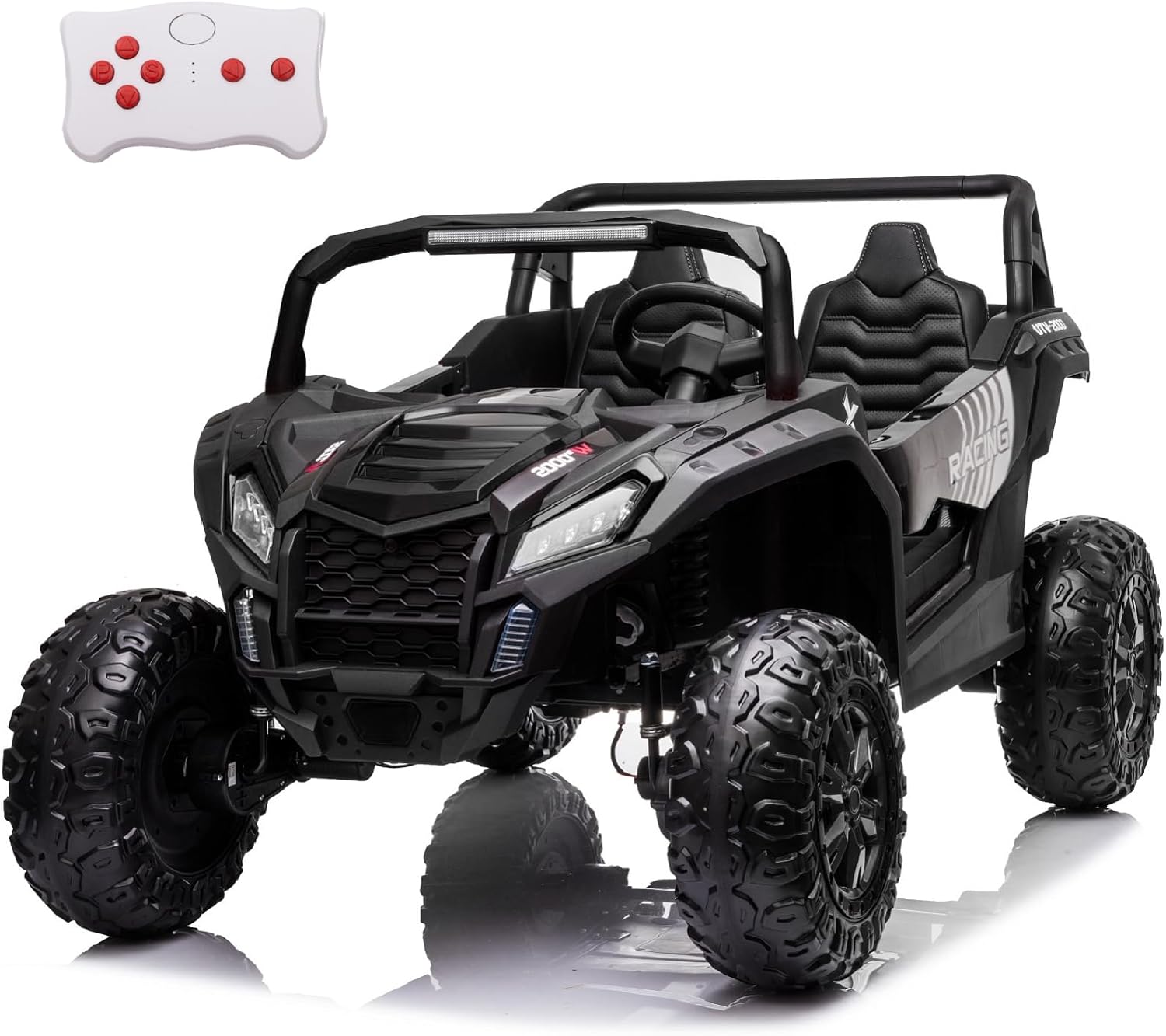 POSTACK 24V 2 Seater Ride On Toy Car Power 4 Wheels for Kids Ages 3-12 4WD UTV with Parents Remote Control 4X4 Electric Vehicles Off-Road Toy Kids to Drive with EVA Tires MusicLED Light, Black