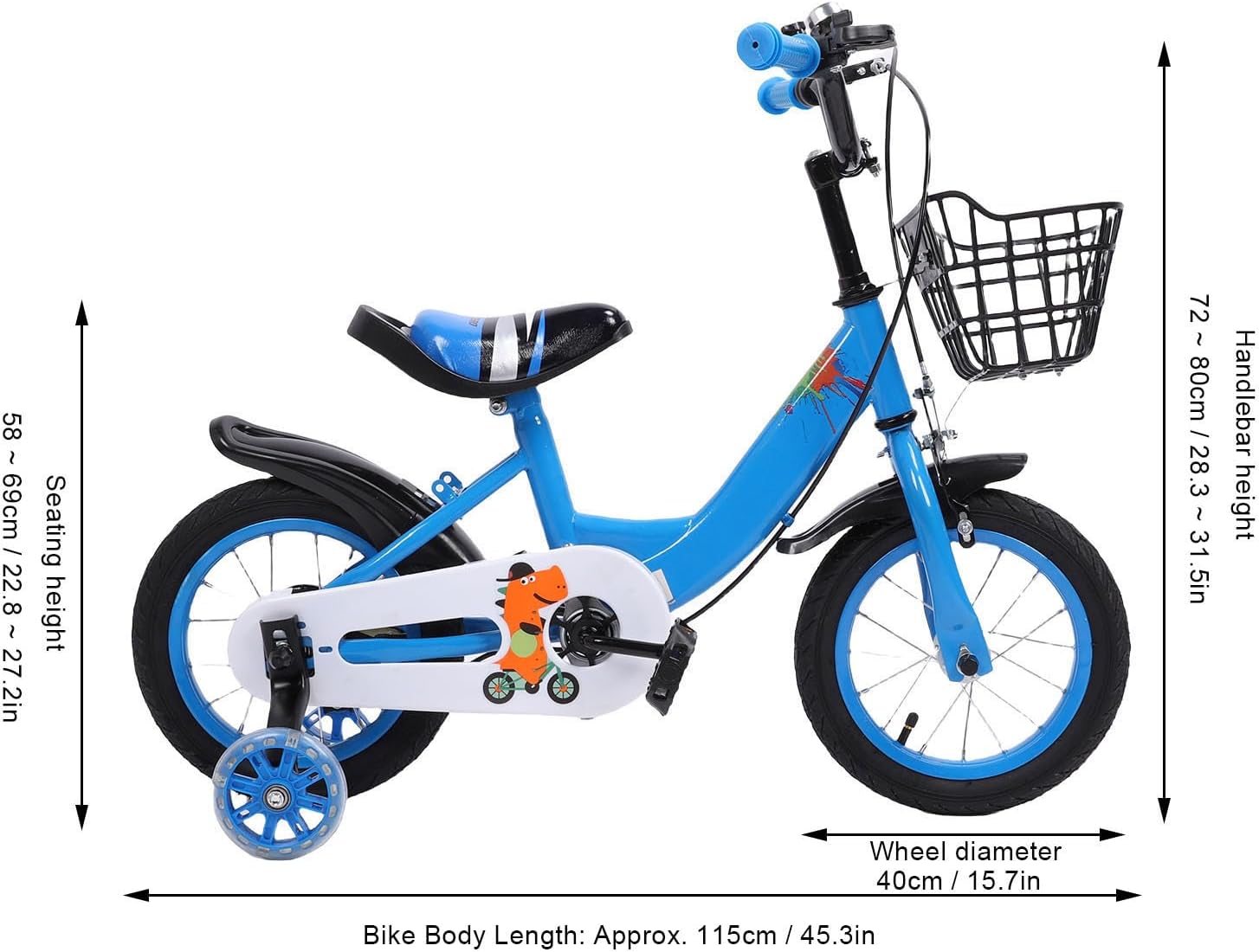 Kids Bike, Toddler Bike with Training Wheels Adjustable Seat with Basket for Learning to Ride Outdoor Play in Backyard for Boys Girls Ages 3-10