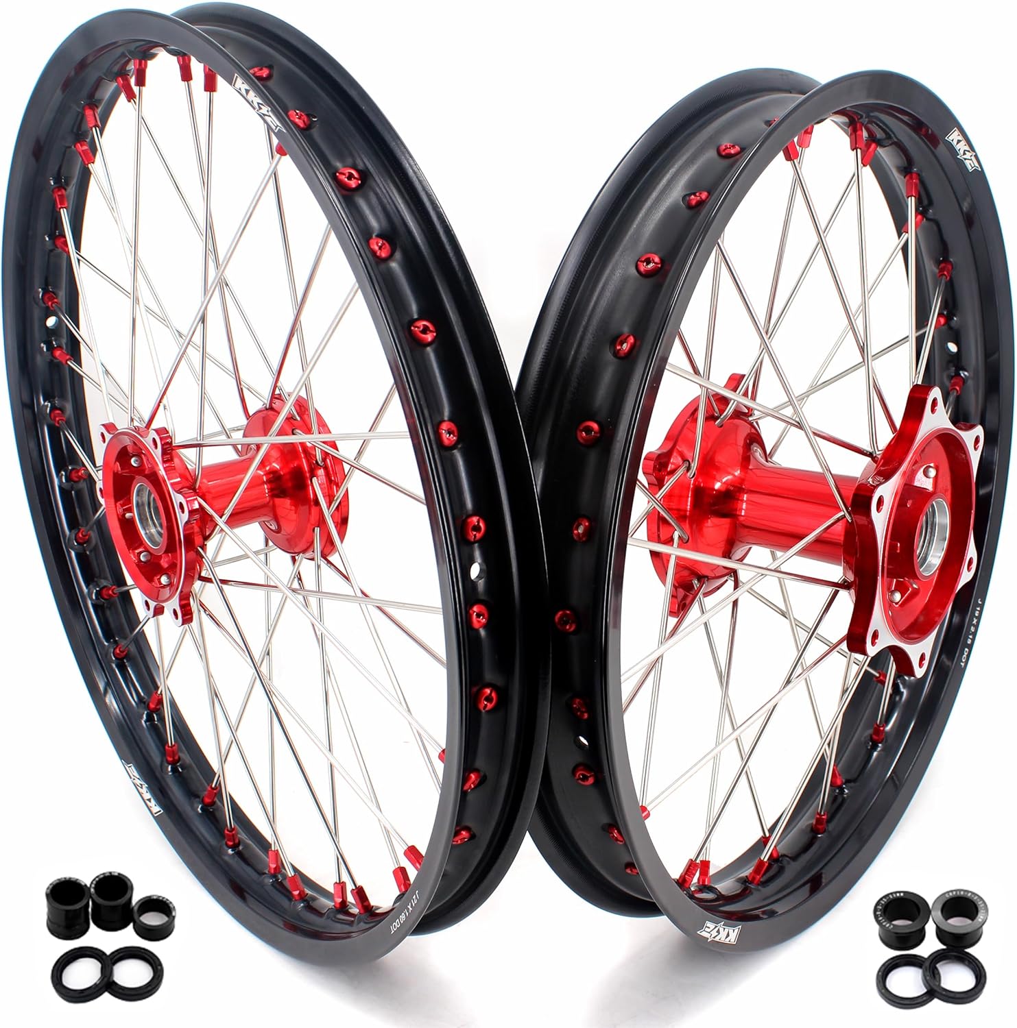 KKE 21-19 Cast Hubs For CRF250R 2014-2023 /CRF450R 2013-2023 /CRF450L 2019-2023 CRF450RL MX Wheels Rims Red Alloy Nipples