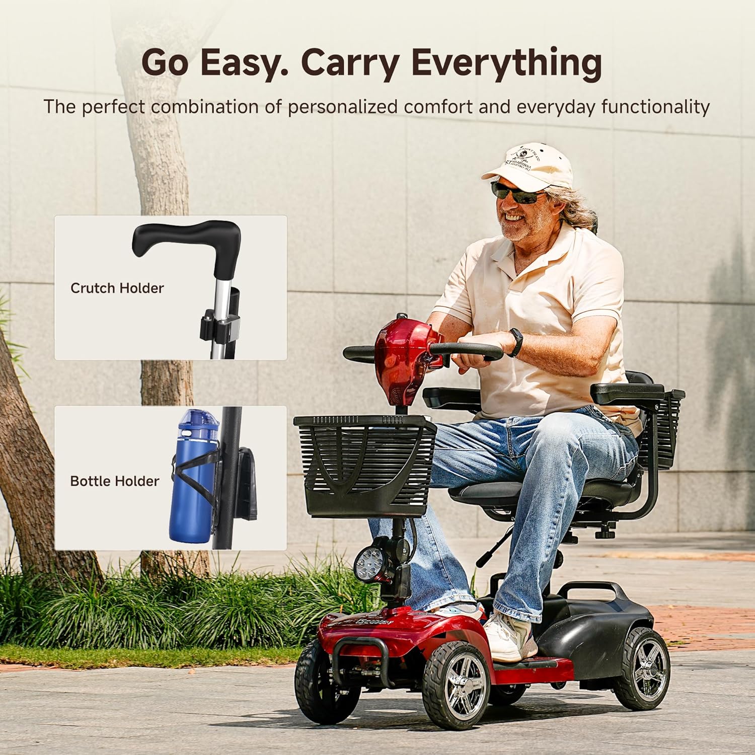 iScooter 20Miles Mobility Scooter, Up to 300LBS 4 Wheels Electric Mobility Scooter for Seniors & Adults, Electric Wheelchair with Removable Battery, Dual Baskets, Crutch Holder, USB Port, Long Range