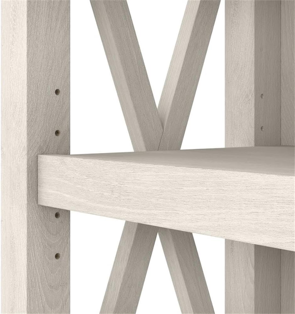 Pemberly Row 5 Shelf Bookcase Set of 2 in Linen White Oak - Engineered Wood