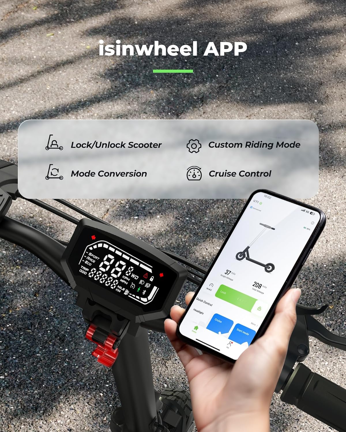 isinwheel Electric Scooter for Adults, 1000/800W Motor Up to 28 MPH, 37/28 Miles Range, APP Control, NFC Lock, 11/10