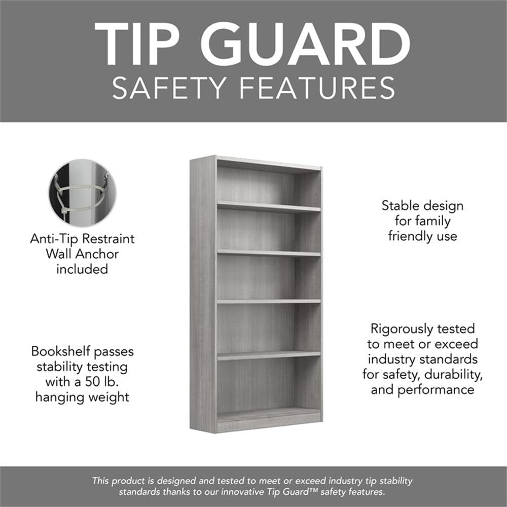 Pemberly Row Engineered Wood Universal Tall 5 Shelf Bookcase Set - Platinum Gray