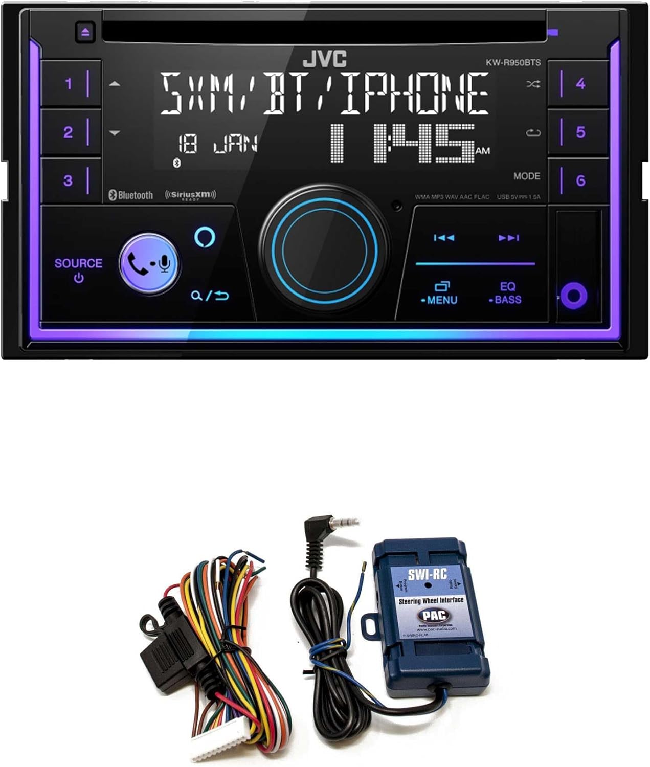 JVC KW-R950BTS 2-DIN CD Receiver BT/USB/Sirius XM/Amazon Alexa/13-Band EQ/Variable-Color Illumination with Steering Wheel Interface