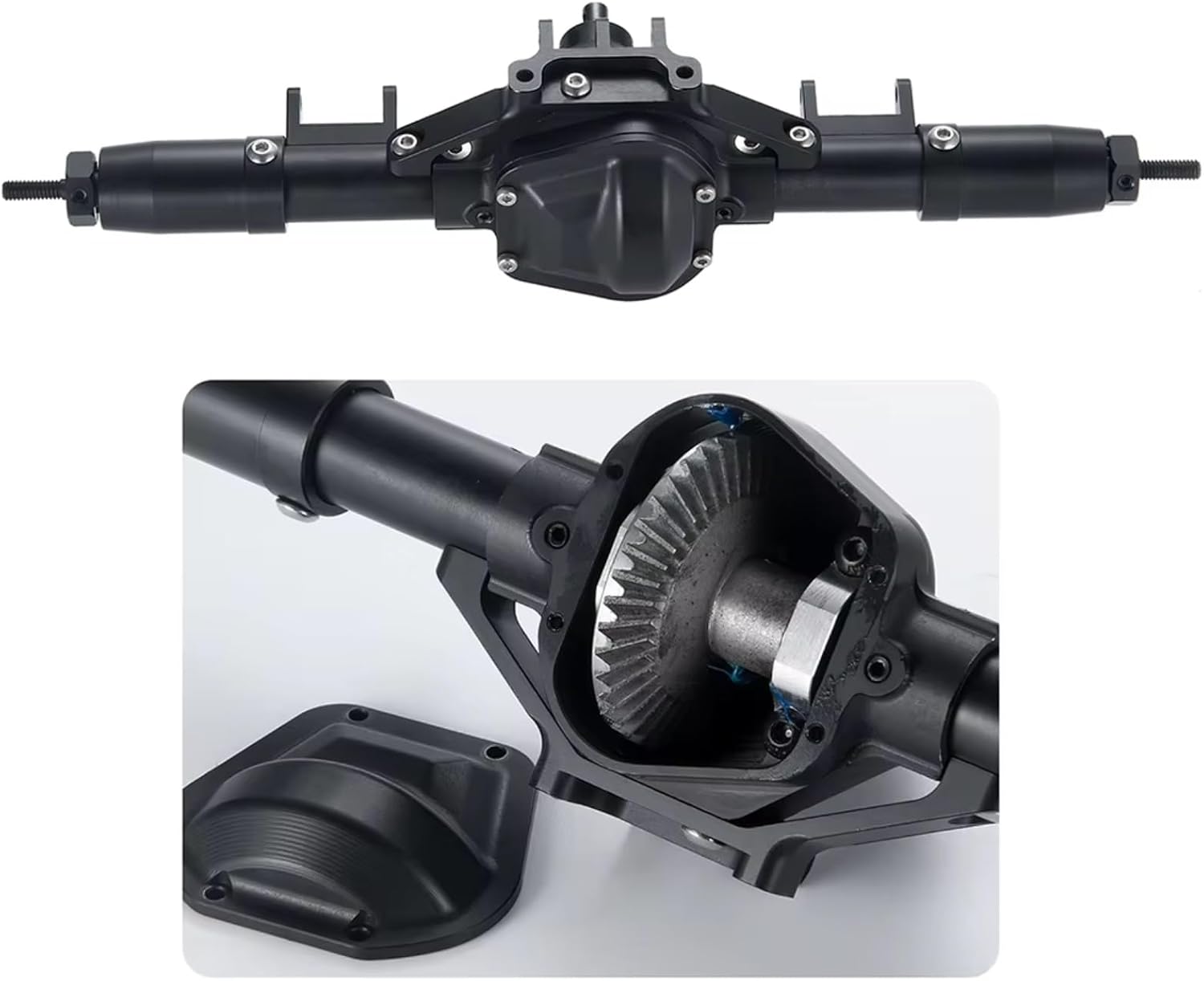 Rc Front Rear Axle for Axial for SCX10 1/10 RC Crawler Car Truck Upgrade Parts Metal Alloy Front Middle Rear Axle with Servo Mount(1Set)