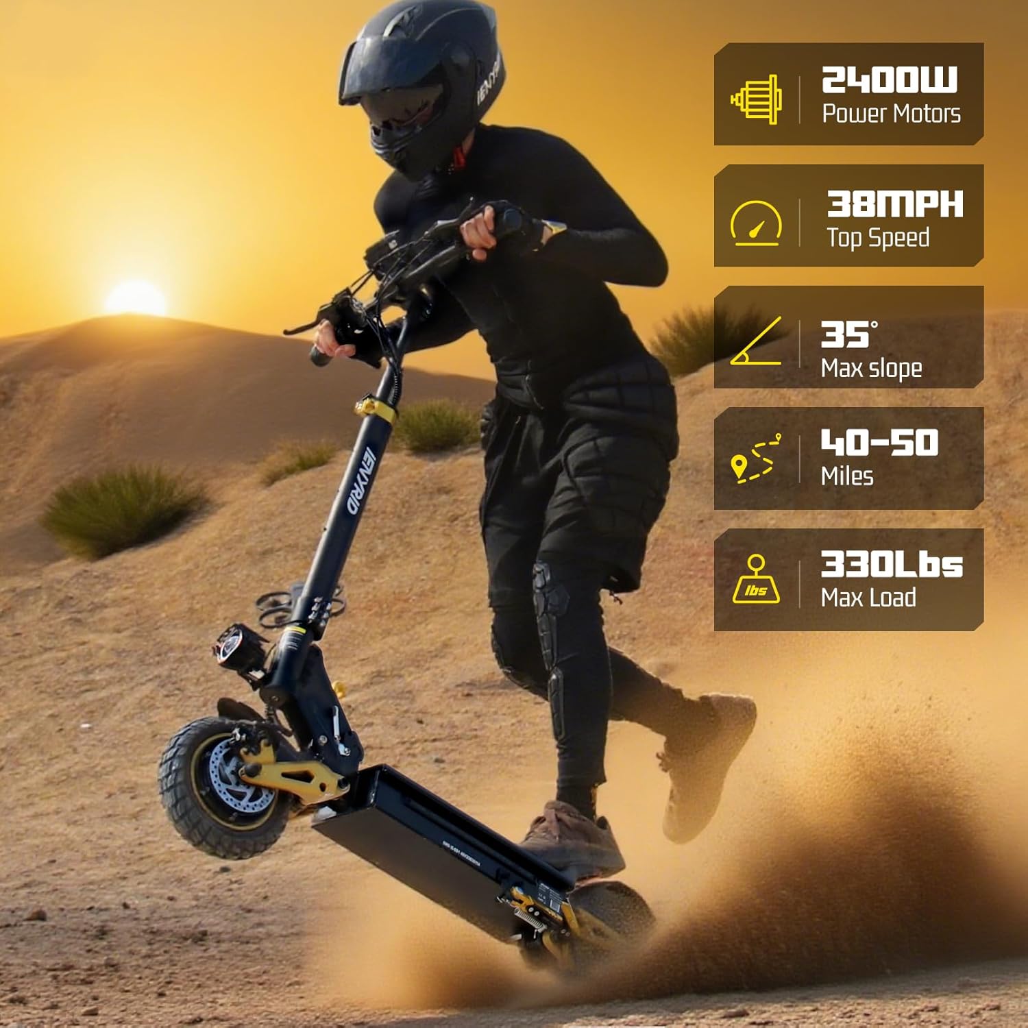 ES1/ES60 Electric Scooter Adults, 2400W Dual Motor Off Road Electric Scooter, Up to 38/40.5 Mph / 40/45 Miles Range, Offroad Pneumatic Tire, Hydraulic and Rocker Arm Damping