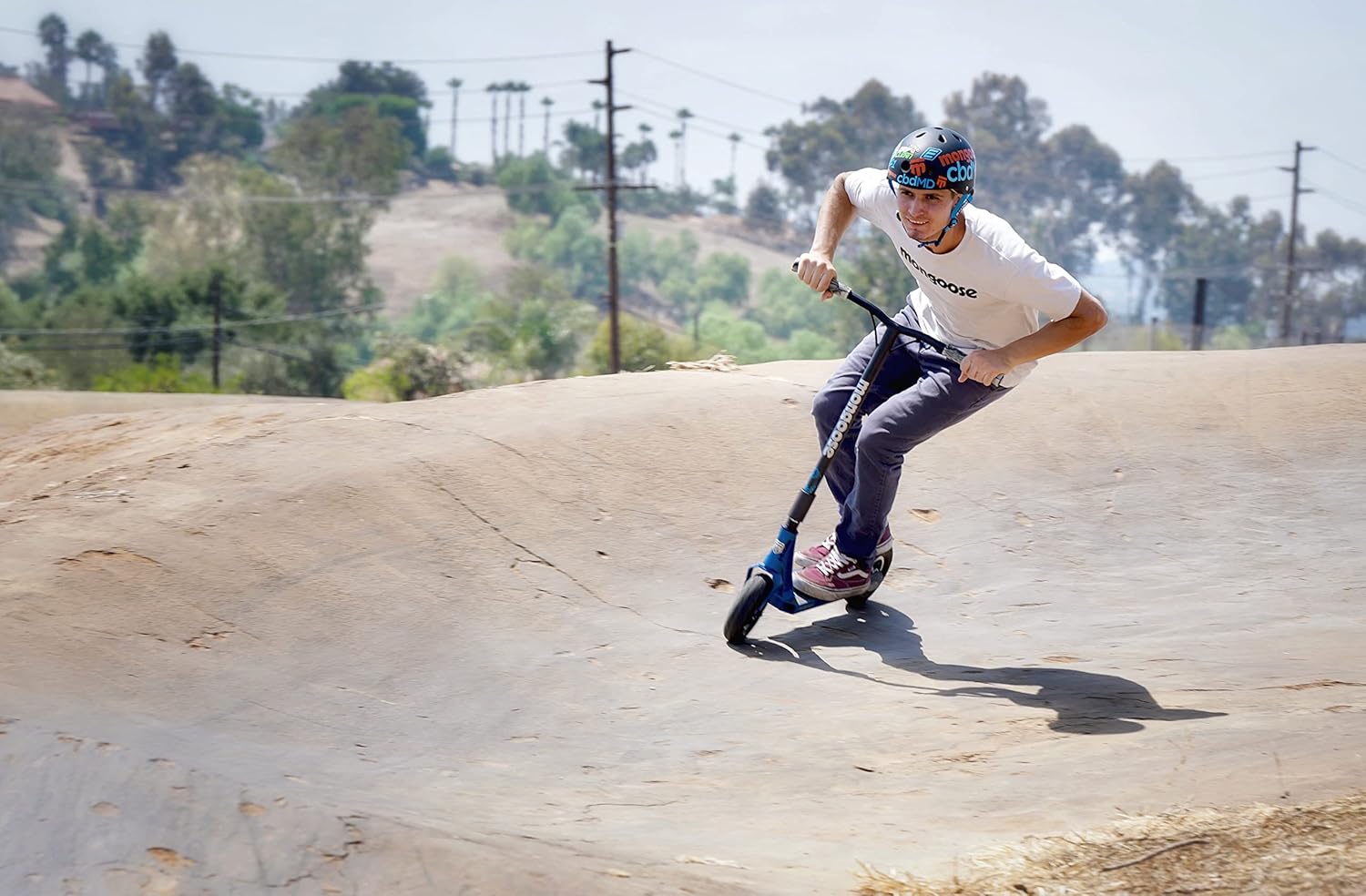 Mongoose Tread Kids and Adult Freestyle Dirt Scooter, 200mm Big Air Filled Tires, Great for Dirt and Gravel, Ages 8 Years and Up, Max Rider Weight 220 Pounds