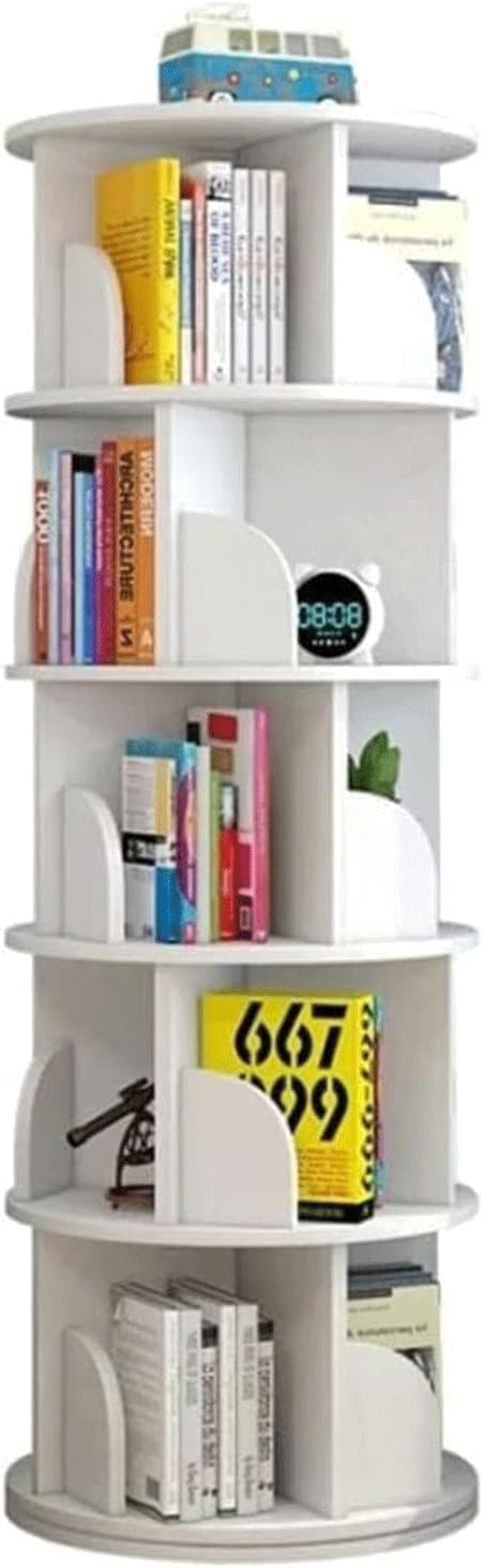 Flexible Bookcases 360° Rotating Bookshelf Round Standing Bookcase 5 Tiers Book Rack for Home Study Students Bookshelves Organizer Perfect Furniture