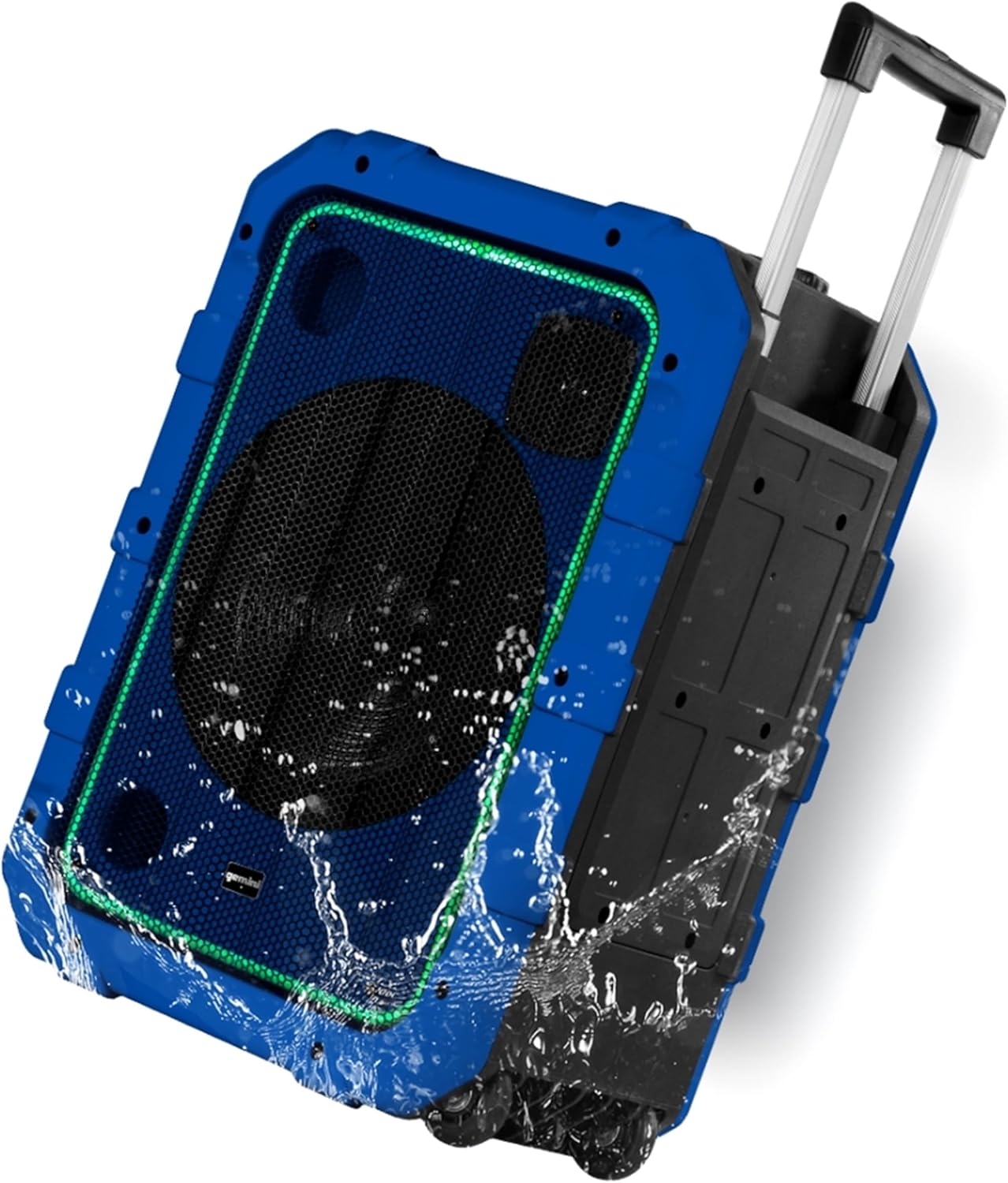 Gemini Portable Bluetooth Speaker with Wheels - 240W Party Speaker, IPX4 Water Resistant, LED Light Show, Dual Mic Inputs, Rechargeable Battery, Trolley Handle for Outdoor Events (MPA-2400) - Blue