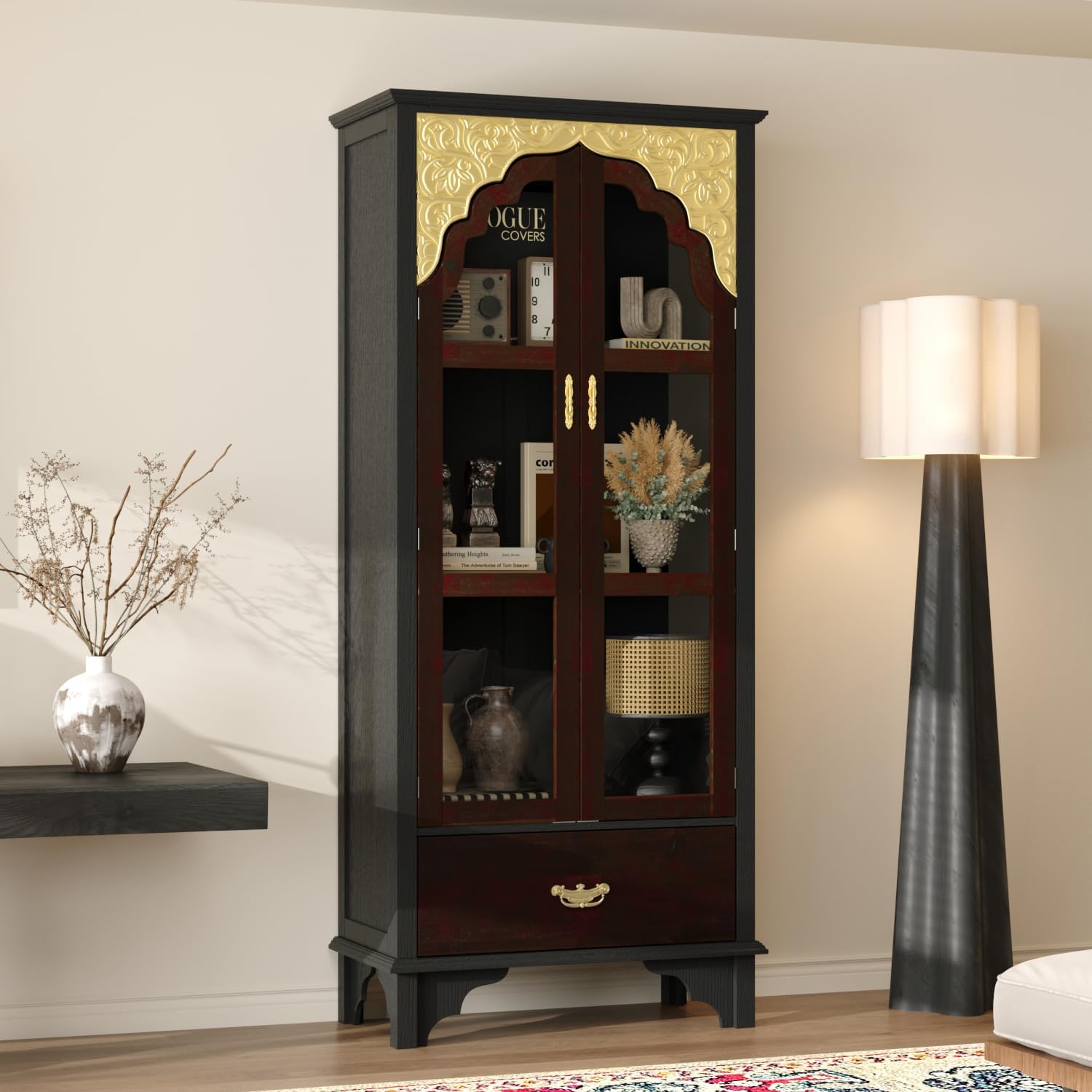 Hitow Bookshelf with Glass Doors & Drawer, 72