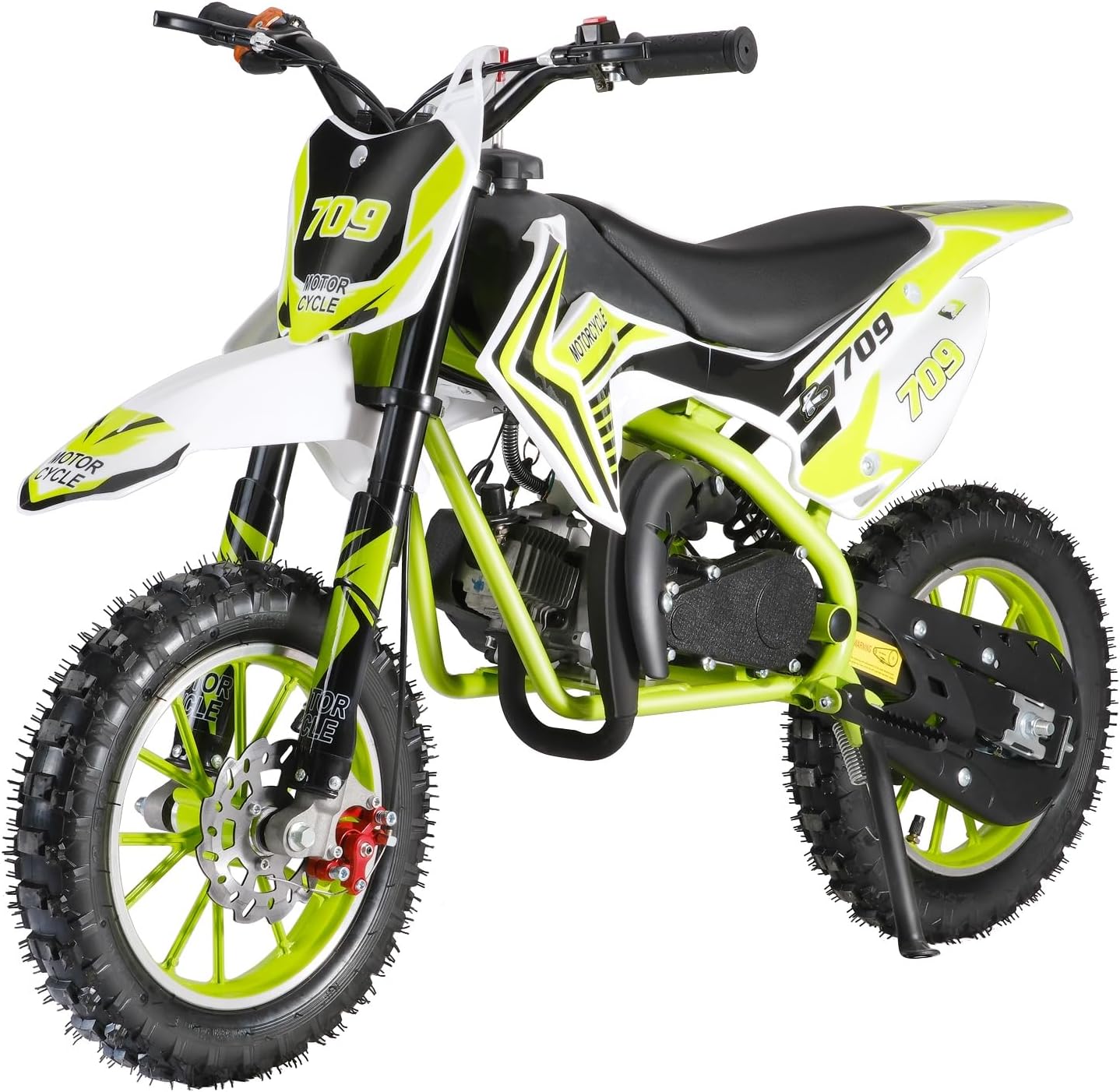 49cc Kids Dirt Bike, 2-Stroke Pocket Gas Motorbike, Off Road Gas Power Mini Pocket Motorcycle with Front Rear Disc Brakes, Mini Dirt Scooter Bike Pocket for Kids and Teens Green