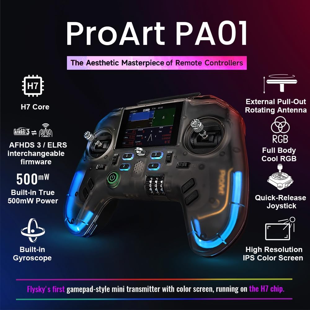 GoolRC Flysky ProArt PA01 Radio Transmitter, 2.4GHz 18-32 Channel Remote Controller with 2.4 Inch IPS Color Screen for FPV Drone/RC Helicopter/Airplane/Car/Boat/Multirotor