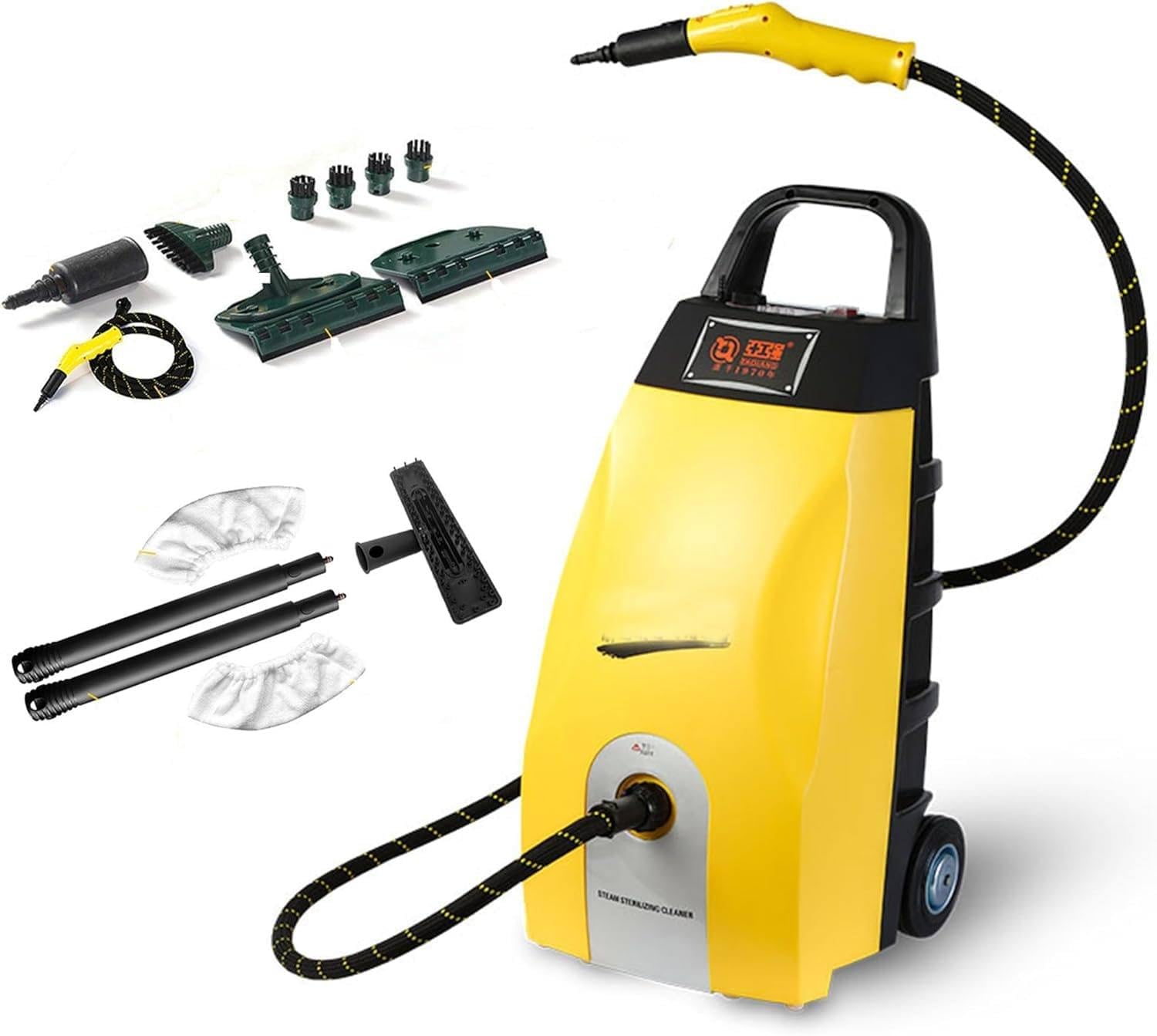 ZIXIAOS Multi-Purpose Steam Cleaner with 6 Accessories, 110℃/230°f High-Temperature Steam, Heated Carpet Extractor for Home Appliances & Auto Detailing Yellow