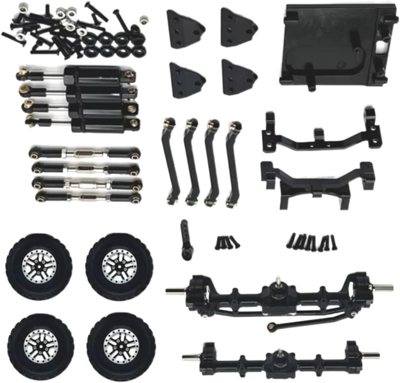 RC Car Accessories for MN82 1/12 Metal Front and Rear Portal Axle for Chassis Link Rod Pull Rod Mount Shock Absorber Tire Side Pedal RC Car Upgrade Parts(Black)