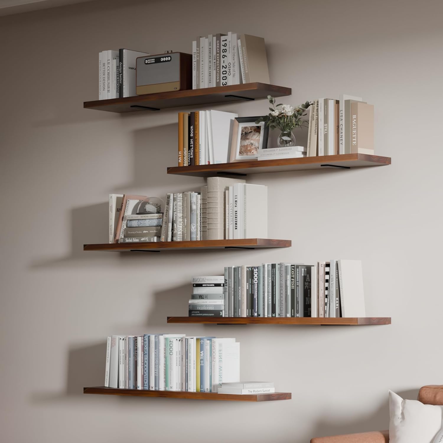 ONOTETUT 5 Tier Book Shelf,Long Floating Shelf for Wall 36 inch,Wall Mounted Bookshelf with Heavy Duty Brackets,Large Bookcase