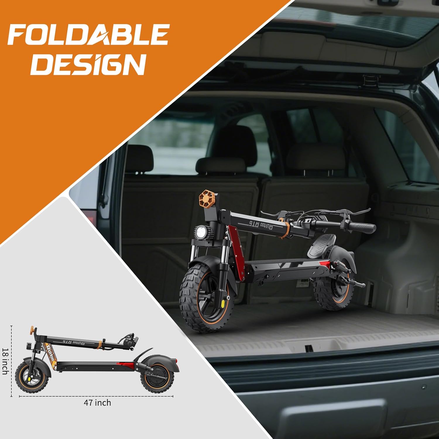 YING LU RT6 1000W Adult Commuter Scooter with Seat, 32 MPH Max Speed, 48V 18.2Ah Power System, 35+ Mile Travel Capacity, Foldable Design, 10