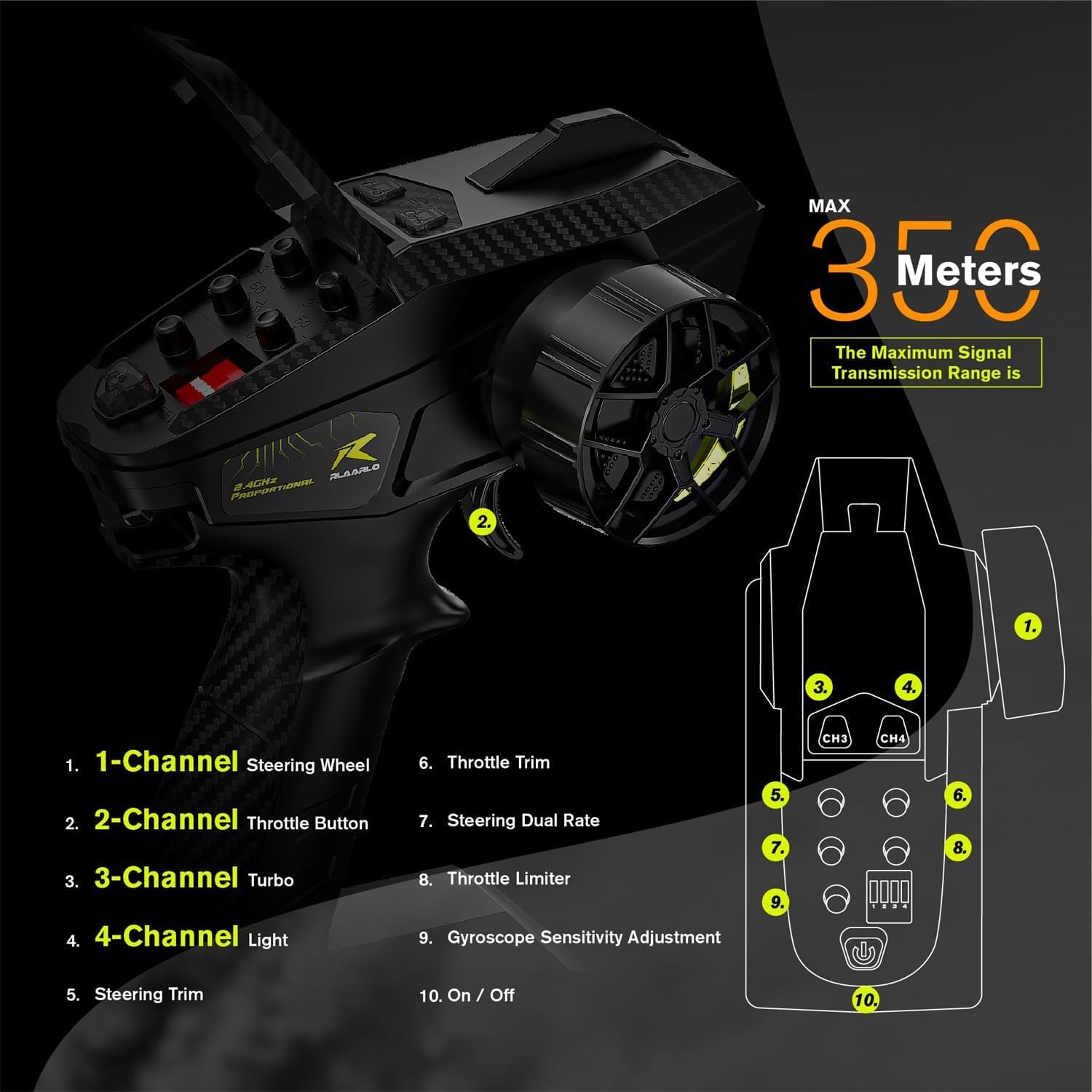 CROBOLL RLAARLO 1/10 Brushless Carbon Fiber RC Drift Cars for Adults with Gyro, Max 50 mph Fast RC Rally Car, 2.4Ghz All Terrain Remote Control Car 4x4 Hobby RTR RC Truck with 3S Battery