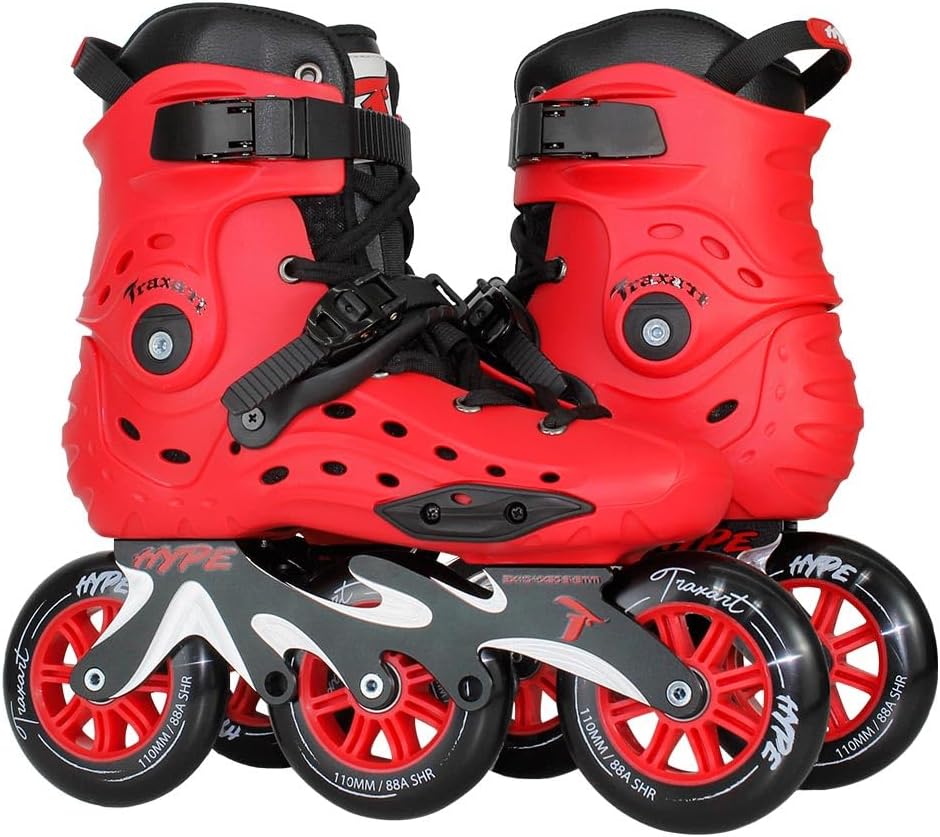 TRAXART Urban 3-Wheel Inline Skates – Hype Red Hardboot, CNC Aluminum Frame, 110mm Wheels, Chrome ABEC-9 Bearings for Men and Women